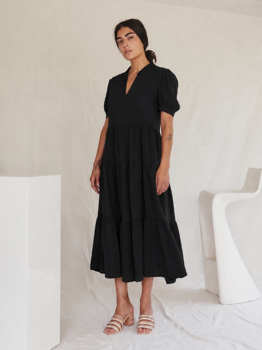 Sugar Candy Mountain The Lita Tiered Midi Dress in Black Size XS/S Cottagecore